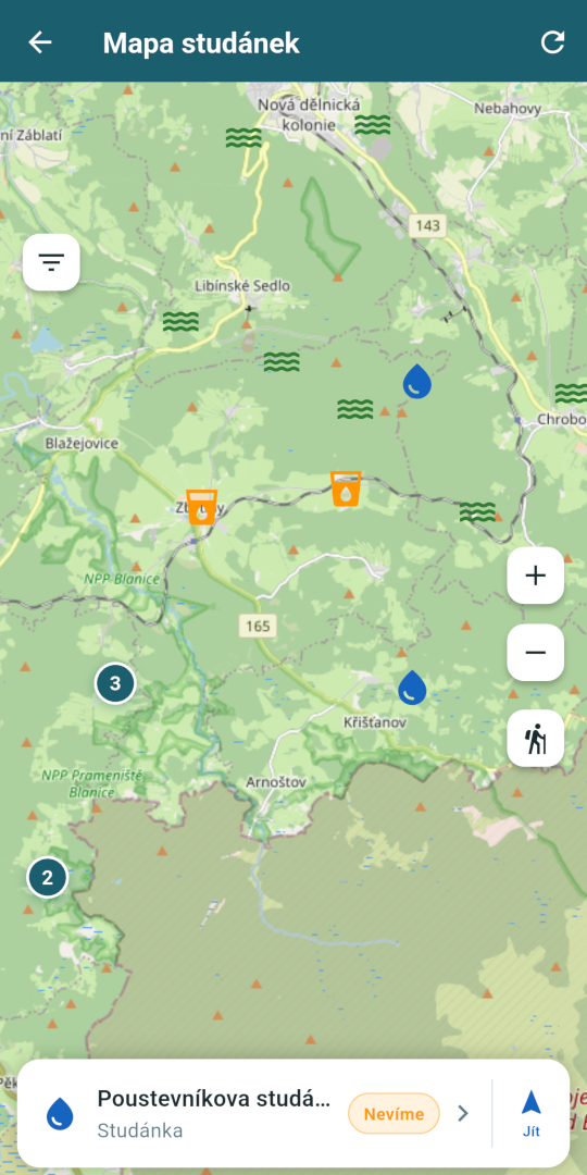 Mapa studánek a pramenů